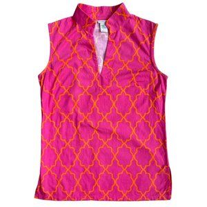 Lawrence & Lillian Womens Pink Orange V Neck Tank Top Size 4 USA Made Geometric